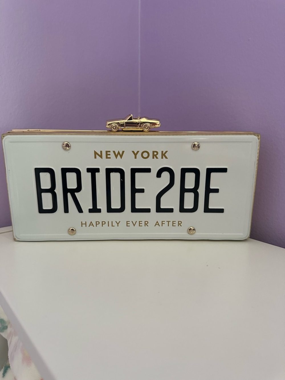Kate spade bride2be license plate clutch